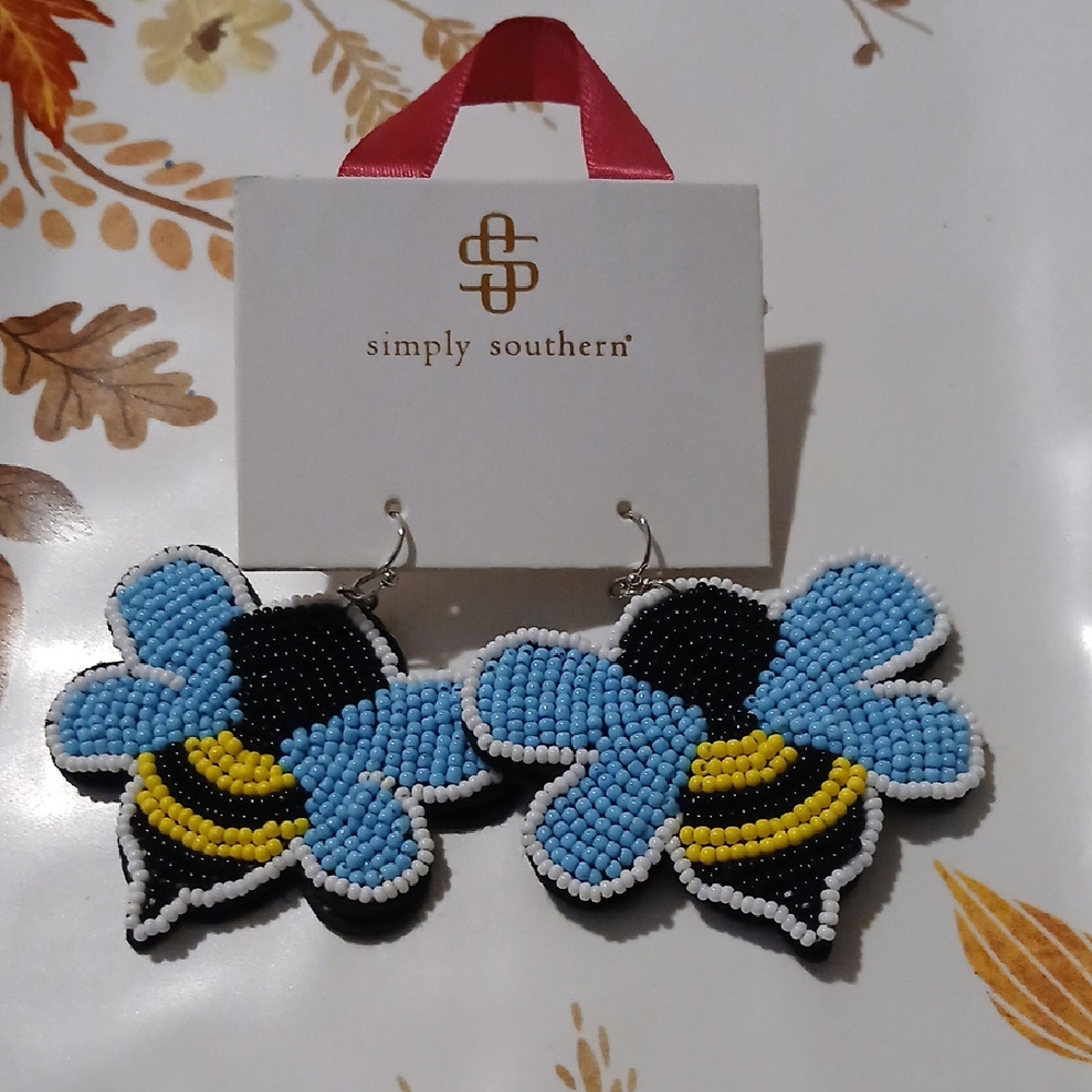 Simply Southern Blue and Yellow Beaded BEE EARRINGS